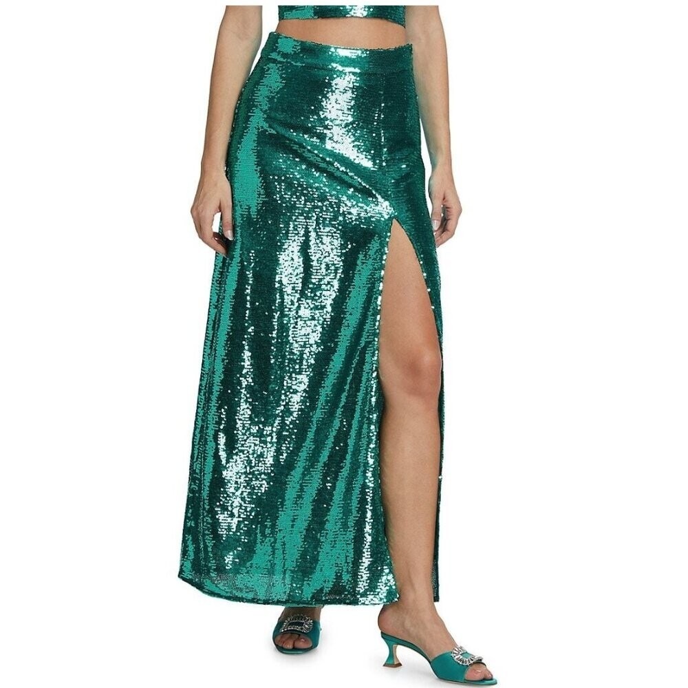 Love the Label Celine Sequin High Slit Midi Skirt Teal Size XS
